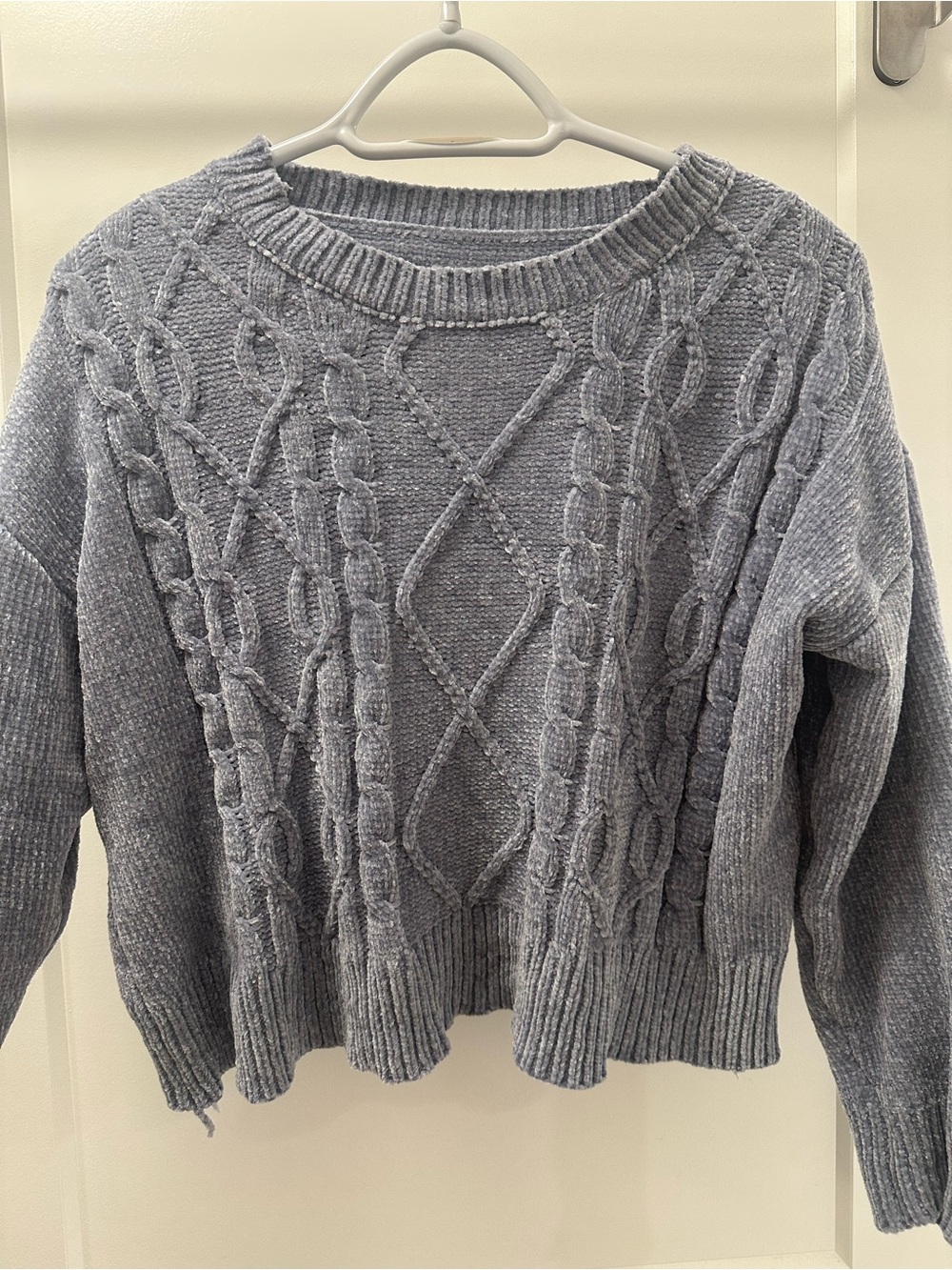 SHEIN Women’s Crewneck Cable Knit Sweater Lavender Purple